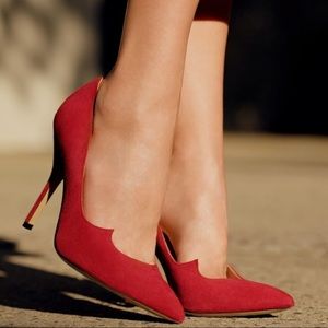 NWT Paul Andrew Pointy Toe Red Suede Pumps 8